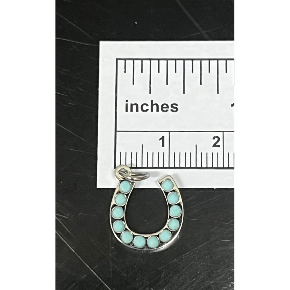 Turquoise Stone Horseshoe Charm Stainless‎ Steel Silver Blue Excellent